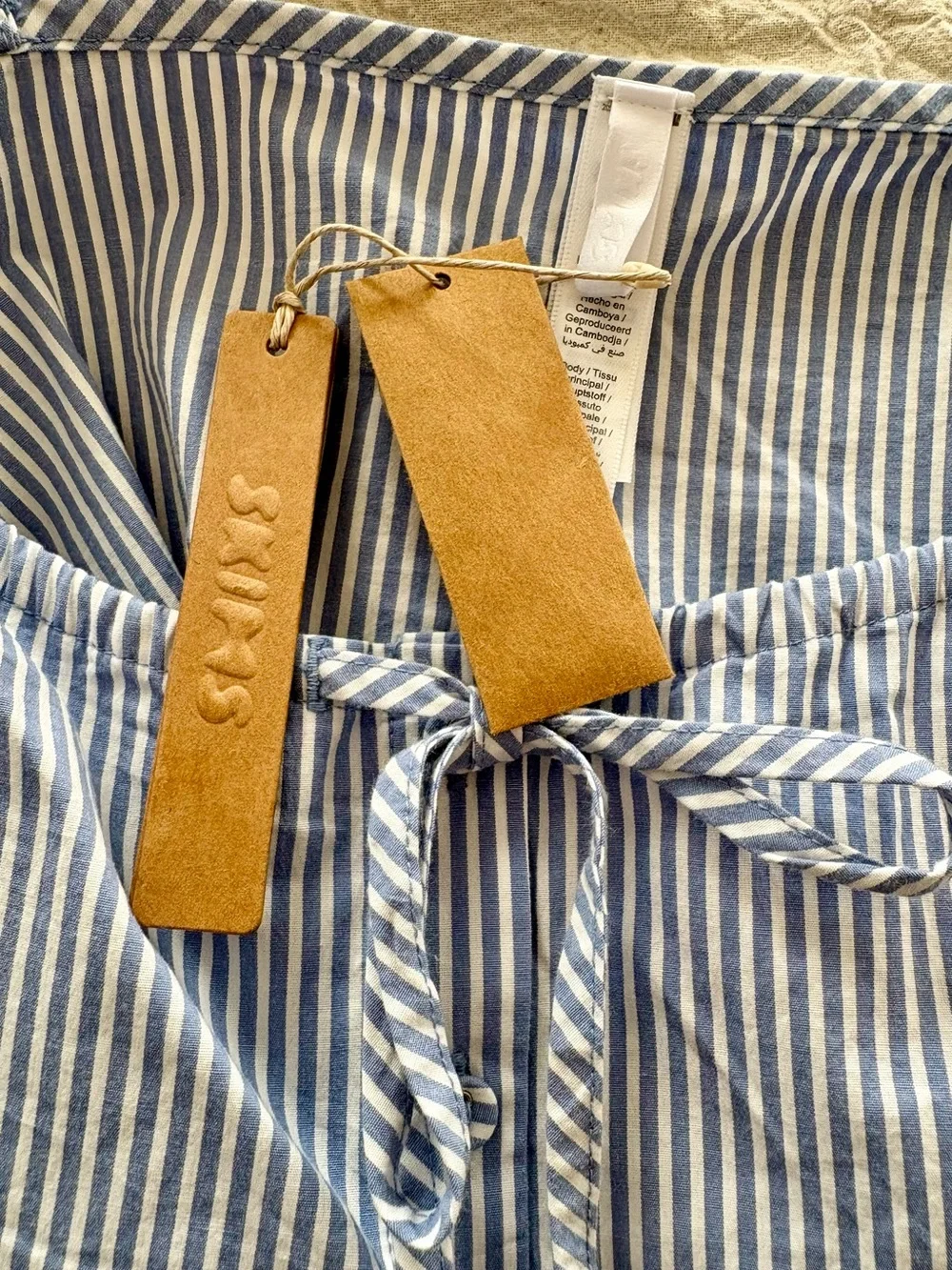 SKIMS Blue & White Striped Cotton Sleep Cami